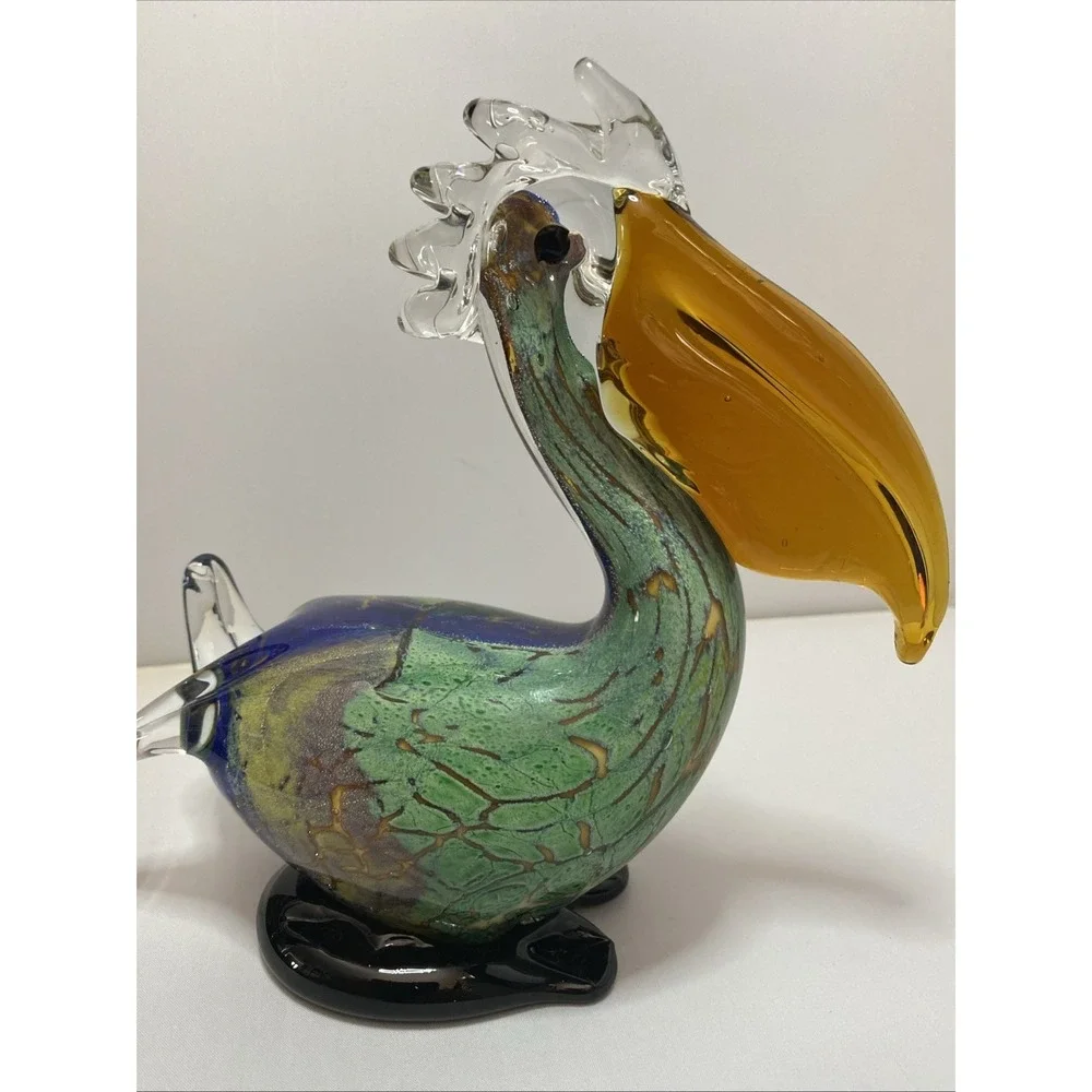 Blown Glass Pelican Multicolor Art Glass Figure Paper Weight Glass Christma Gift